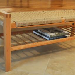 Danish Cord- Scandinavian Modern Wood Bench With Shelf - Mid Century Modern - thumbnail 4