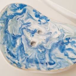 Marbled Soap Dish Handmade, Handpainted Blue Ceramic Tray, Bathroom Decor, Gift - thumbnail 3