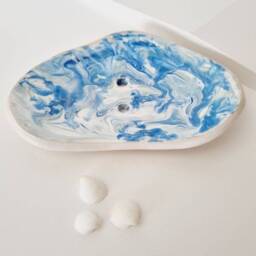 Marbled Soap Dish Handmade, Handpainted Blue Ceramic Tray, Bathroom Decor, Gift - thumbnail 2