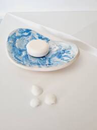 Marbled Soap Dish Handmade, Handpainted Blue Ceramic Tray, Bathroom Decor, Gift