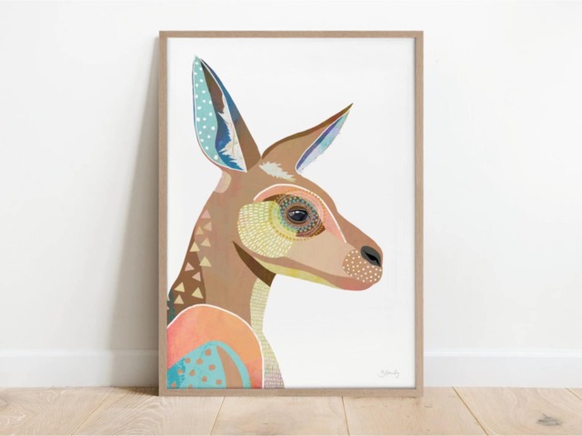Kangaroo Print, Animal Art, Colourful Artwork, Australian Native Animal, Collage, Fauna, Art Wall Decor - image 1