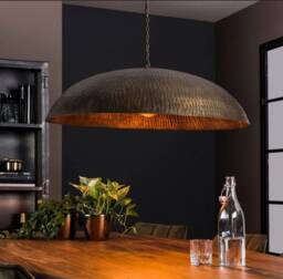 Hammered Brass Pendant Light, Aged Leaf-Shaped Hanging Ceiling Lamp - thumbnail 1