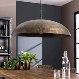 Hammered Brass Pendant Light, Aged Leaf-Shaped Hanging Ceiling Lamp - thumbnail 3