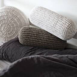 Chunky Knit Bolster Pillow Dark Beige Recycled Cotton Neck Cushion - thumbnail 2