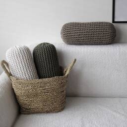 Chunky Knit Bolster Pillow Dark Beige Recycled Cotton Neck Cushion - thumbnail 3