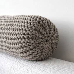 Chunky Knit Bolster Pillow Dark Beige Recycled Cotton Neck Cushion