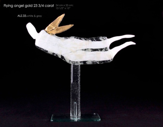 Standing Flying Angel Statue 34 X 33cm Made From Glass, Handcrafted Fused Glass Ornaments - image 1