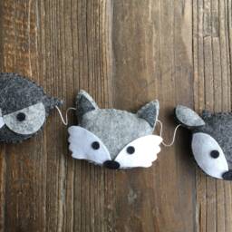 Monochrome Wool Felt Woodland Animal Garland, Nursery Decor - thumbnail 3