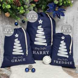 Personalised Santa Sack, Christmas Eve Bag, Tree Navy Decor, Childs Present, Xmas, Stocking - thumbnail 2