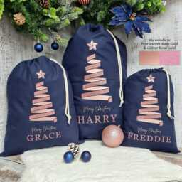 Personalised Santa Sack, Christmas Eve Bag, Tree Navy Decor, Childs Present, Xmas, Stocking - thumbnail 4