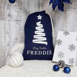 Personalised Santa Sack, Christmas Eve Bag, Tree Navy Decor, Childs Present, Xmas, Stocking
