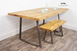 Rustic Reclaimed Timber Dining Room Table - Trapezium Industrial Steel Legs, UK Made - thumbnail 1