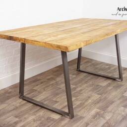 Rustic Reclaimed Timber Dining Room Table - Trapezium Industrial Steel Legs, UK Made - thumbnail 3