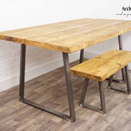 Rustic Reclaimed Timber Dining Room Table - Trapezium Industrial Steel Legs, UK Made - thumbnail 2