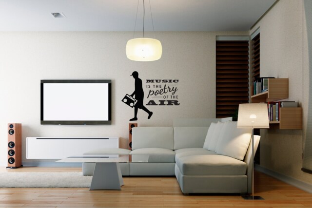 Music Is Poetry Quote Person With Boombox -Wall Decal Custom Vinyl Art Stickers - image 1