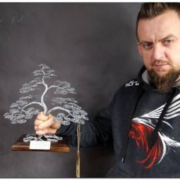 Large Wire Bonsai Tree Engraved Metal Tree Of Life, Zen Decor - thumbnail 4