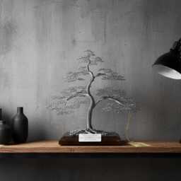 Large Wire Bonsai Tree Engraved Metal Tree Of Life, Zen Decor - thumbnail 2