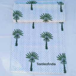 Green Palm Tree Kantha Quilt, Bedcover, Indian Bedspread, Throw Blanket, Tree Coverlet - thumbnail 2
