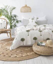 Green Palm Tree Kantha Quilt, Bedcover, Indian Bedspread, Throw Blanket, Tree Coverlet - thumbnail 1