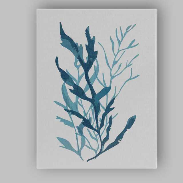Modern Blue Kelp Seaweed Marine Botanical Illustration Canvas Wall Art Print Decor Picture Ready To Hang - image 1