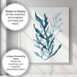 Modern Blue Kelp Seaweed Marine Botanical Illustration Canvas Wall Art Print Decor Picture Ready To Hang - thumbnail 3