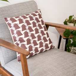 Lino Print Bear Cushion - Brown Animal Design, Kids Decor - thumbnail 1