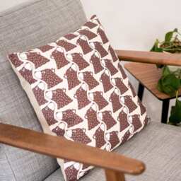 Lino Print Bear Cushion - Brown Animal Design, Kids Decor - thumbnail 2