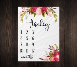 Milestone Blanket Month Baby Growth Tracker Soft Fleece Shower Newborn Gift Floral Watch Me Grow Tribal - thumbnail 1