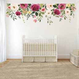 Jessica's Farmhouse Floral Wall Decal Peonies Roses Mural Watercolor Flowers Blossoms Made in Vinyl & Fabric - thumbnail 2