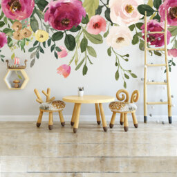 Jessica's Farmhouse Floral Wall Decal Peonies Roses Mural Watercolor Flowers Blossoms Made in Vinyl & Fabric