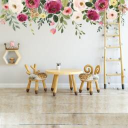 Jessica's Farmhouse Floral Wall Decal Peonies Roses Mural Watercolor Flowers Blossoms Made in Vinyl & Fabric - thumbnail 4