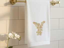 Embroidered Angel Towel Set - 600 Gsm Cotton White Bath & Hand Towels Bathroom Decor