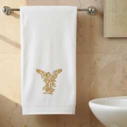 Embroidered Angel Towel Set - 600 Gsm Cotton White Bath & Hand Towels Bathroom Decor - thumbnail 3