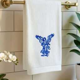 Embroidered Angel Towel Set - 600 Gsm Cotton White Bath & Hand Towels Bathroom Decor - thumbnail 2