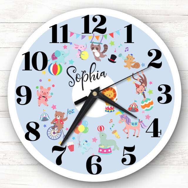 Cute Circus Animals Boy Girls Room Custom Gift Personalised Clock - image 1