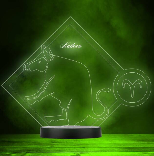 Taurus Bull Star Sign Zodiac Personalised Gift Colour Change Lamp Night Light - image 1
