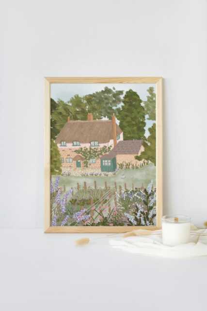 Thomas Hardy's Cottage Art Print, Literary Wall Art, English Countryside Illustration - image 1