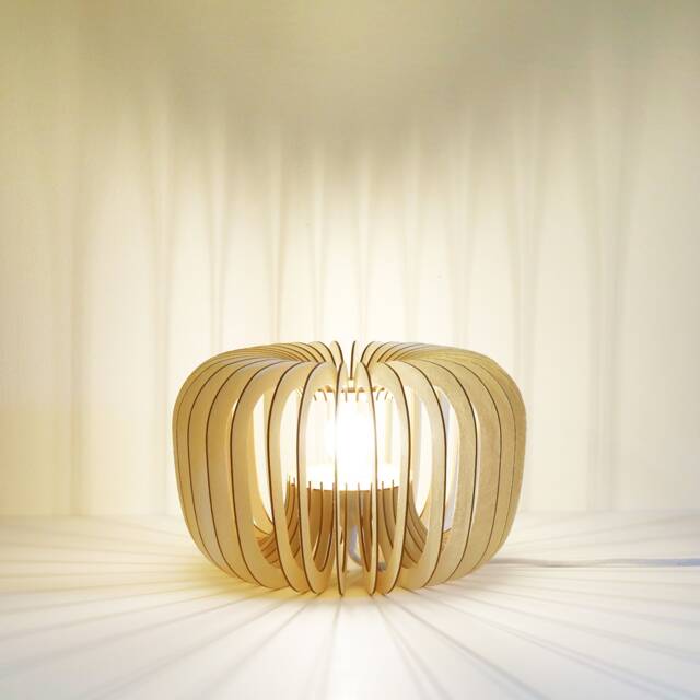 "Scandinavian Wood & Cardboard Table Lamp With Minimalist, Eco-Friendly, Cocoon Design, Recycled Materials, Kido ""Kabocha" - image 1