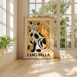 Ciao Bella Cat Poster, Italian Style Wall Art, Black & White Print, Retro Animal Illustration, Bold Graphic Home Decor - thumbnail 3