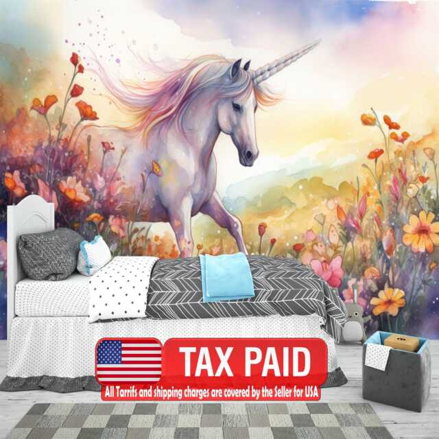 Unicorn Floral Wall Mural, Girls Room Decor, Peel & Stick Wallpaper - image 1