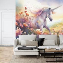 Unicorn Floral Wall Mural, Girls Room Decor, Peel & Stick Wallpaper - thumbnail 3