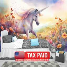 Unicorn Floral Wall Mural, Girls Room Decor, Peel & Stick Wallpaper - thumbnail 1