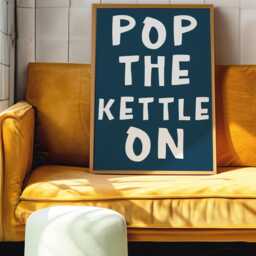 Pop The Kettle On Retro Kitchen Print - Blue & White Print, Coffee Lover Poster, Tea Navy - thumbnail 3