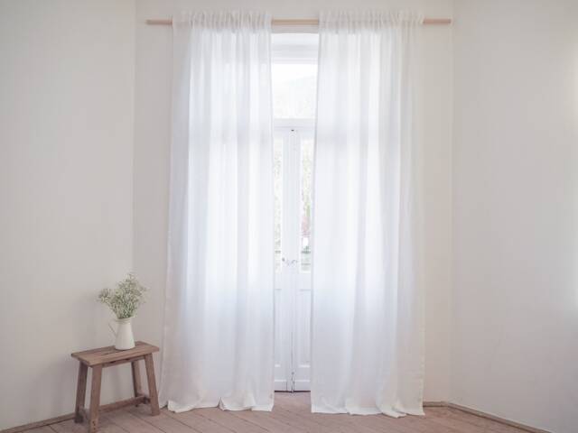 White Linen Curtain Panel, Medium Weight With Heading Tape - image 1