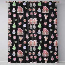 Christmas Gingerbread House Snowman Deer Seamless Pattern Black Background Readymade Eyelet Ring Top Thermal 100% Blackout Curtains - thumbnail 2