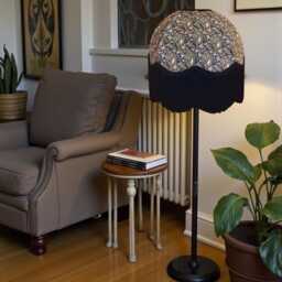 Handmade Black Paisley Fabric Dome Lampshade With Fringe Trim, Bespoke Made For Table & Floor Standard Lamp Shades, Ceiling Lights - thumbnail 3