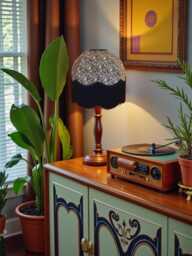 Handmade Black Paisley Fabric Dome Lampshade With Fringe Trim, Bespoke Made For Table & Floor Standard Lamp Shades, Ceiling Lights - thumbnail 1