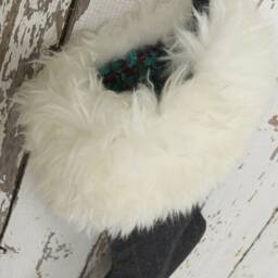 Wool Pinstripe Christmas Stocking White Lamb Fur Cuff - thumbnail 4