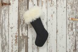 Wool Pinstripe Christmas Stocking White Lamb Fur Cuff