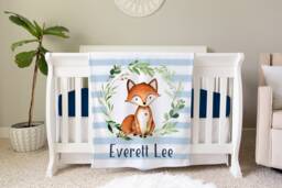 Woodland Fox Personalized Baby Name Blanket, Gift, Custom Coming Home Hospital Shower Gift Birthday - thumbnail 1